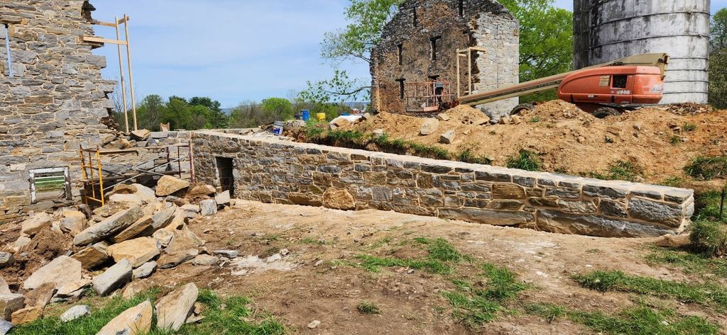 Flexible lime mortar in a historic stone foundation wall